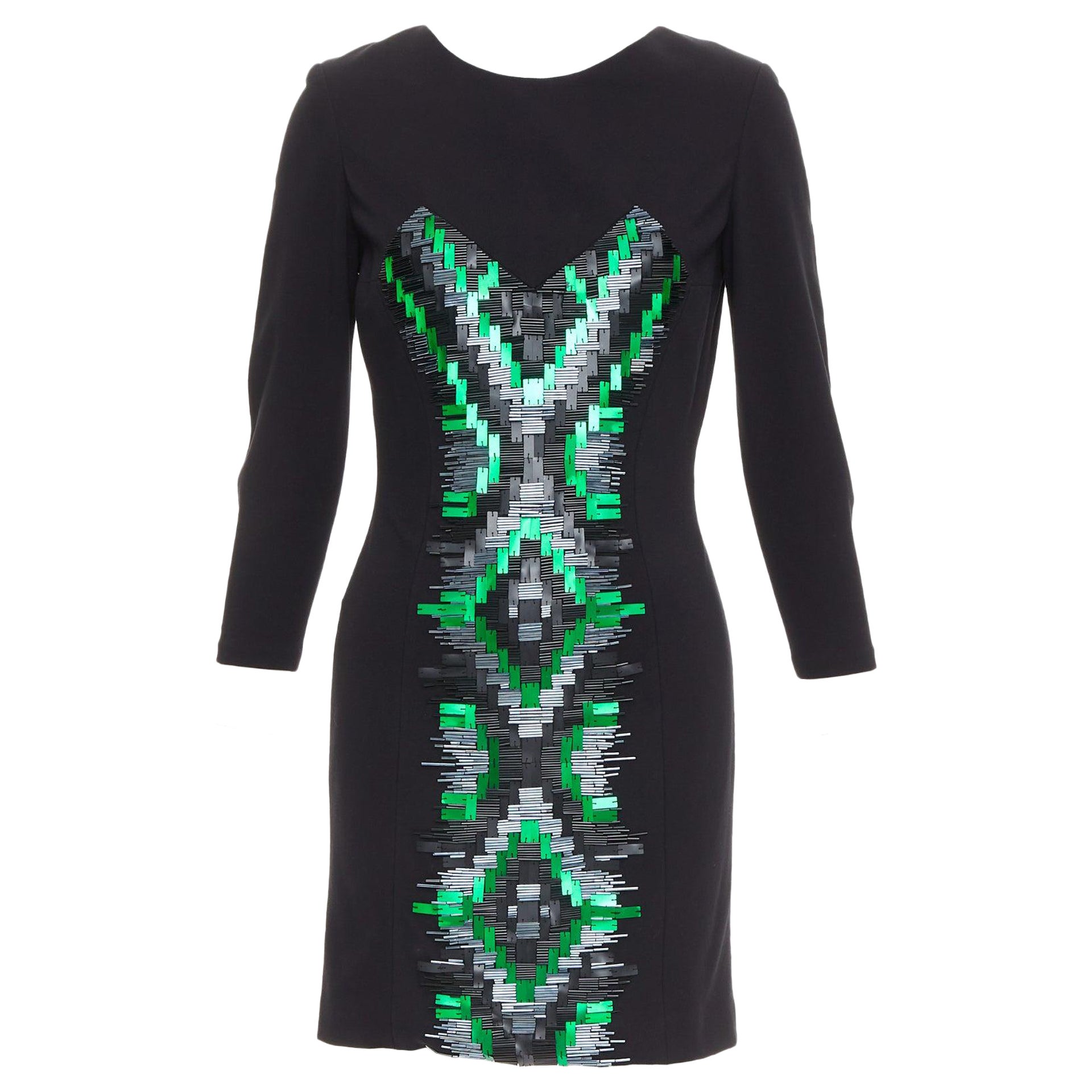MATTHEW WILLIAMSON green rectangular sequin embellished illusion dress UK10 M For Sale