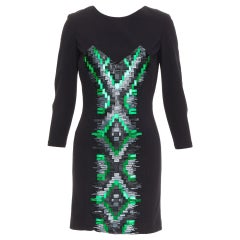 MATTHEW WILLIAMSON green rectangular sequin embellished illusion dress UK10 M