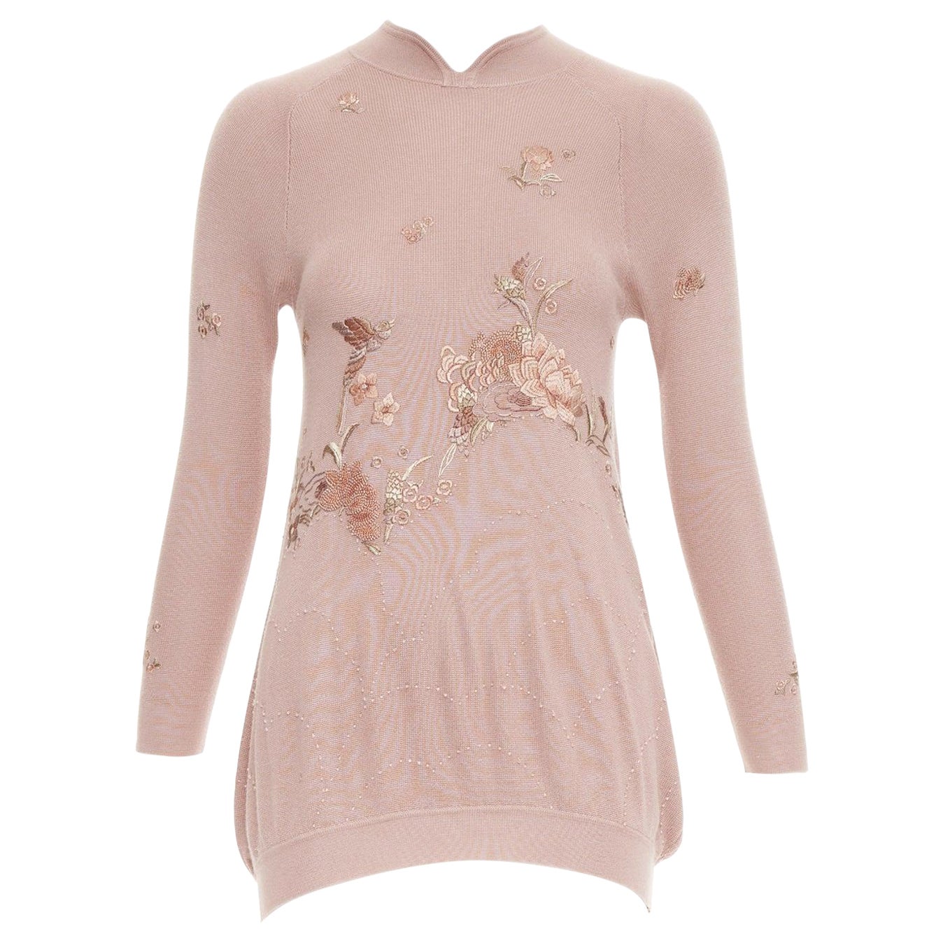 SHIATZY CHEN dusty pink modal oriental embroidery qipao collar sweater IT40 S For Sale