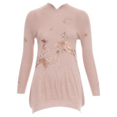 SHIATZY CHEN dusty pink modal oriental embroidery qipao collar sweater IT40 S