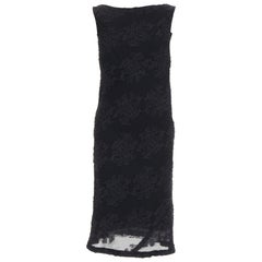 JIL SANDER black floral cloque applique sheer overlay bias dress FR38 M