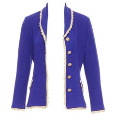 ST JOHN Evening Vintage cobalt blue gold scallop trim jacket US2 S