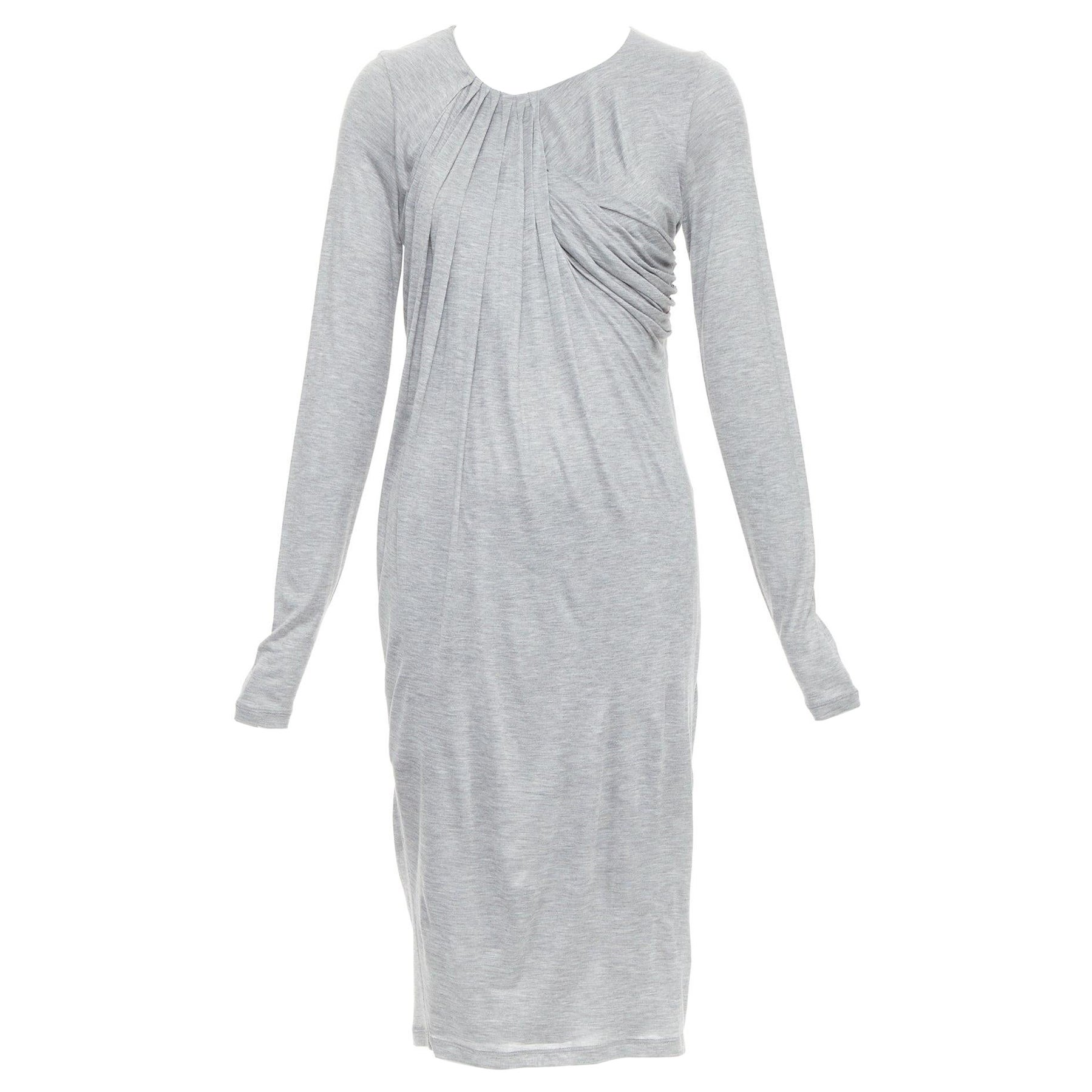 FENDI Vintage hellgrau drapiertes Jersey Rundhals-Midikleid IT40 S
