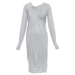 FENDI Vintage light grey draped jersey round neck midi dress IT40 S