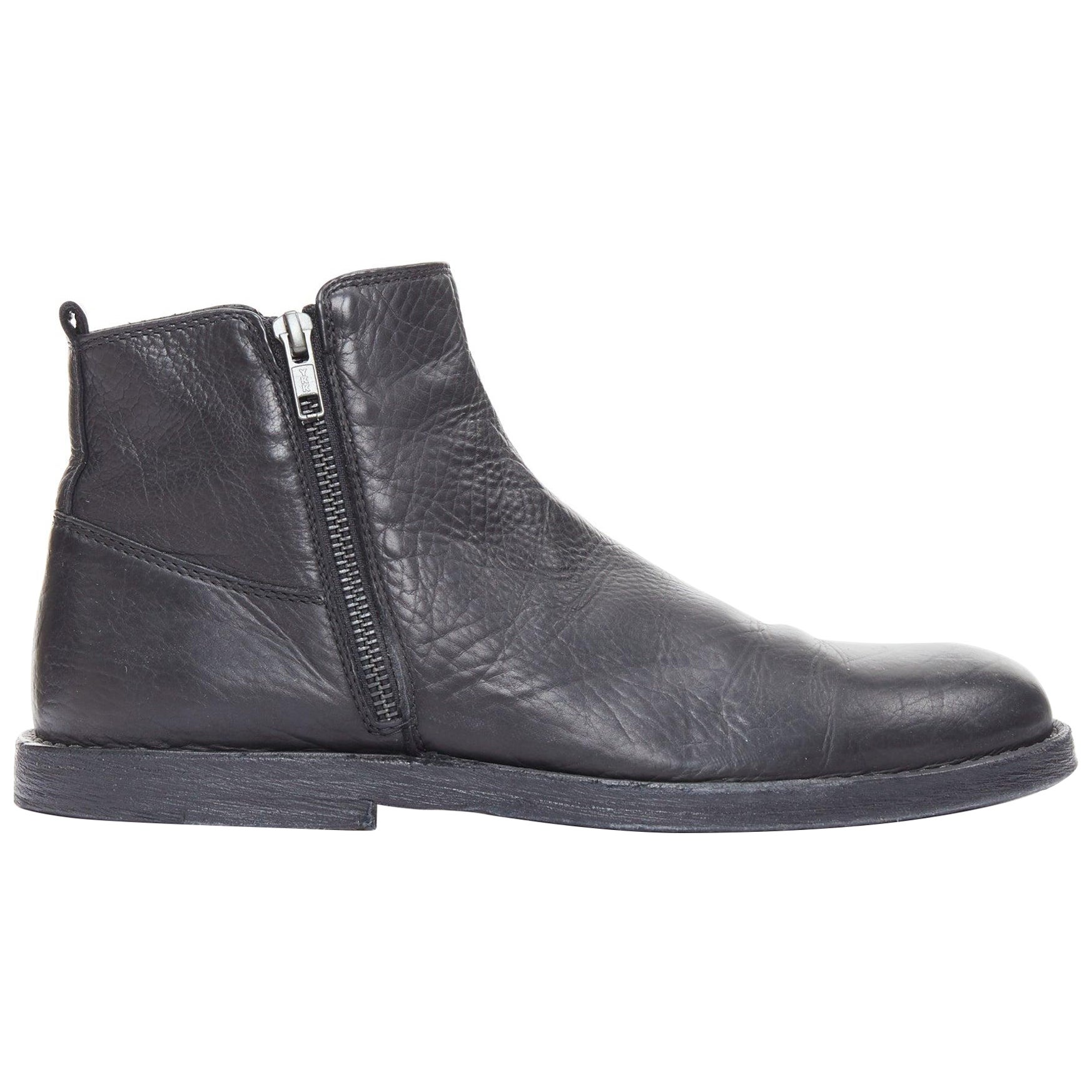 ANN DEMEULEMEESTER black leather double zip flat ankle boots EU40.5 For Sale