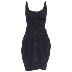 BALMAIN black lurex pinstripe ruched front scoop neck curvy mini dress FR36 S