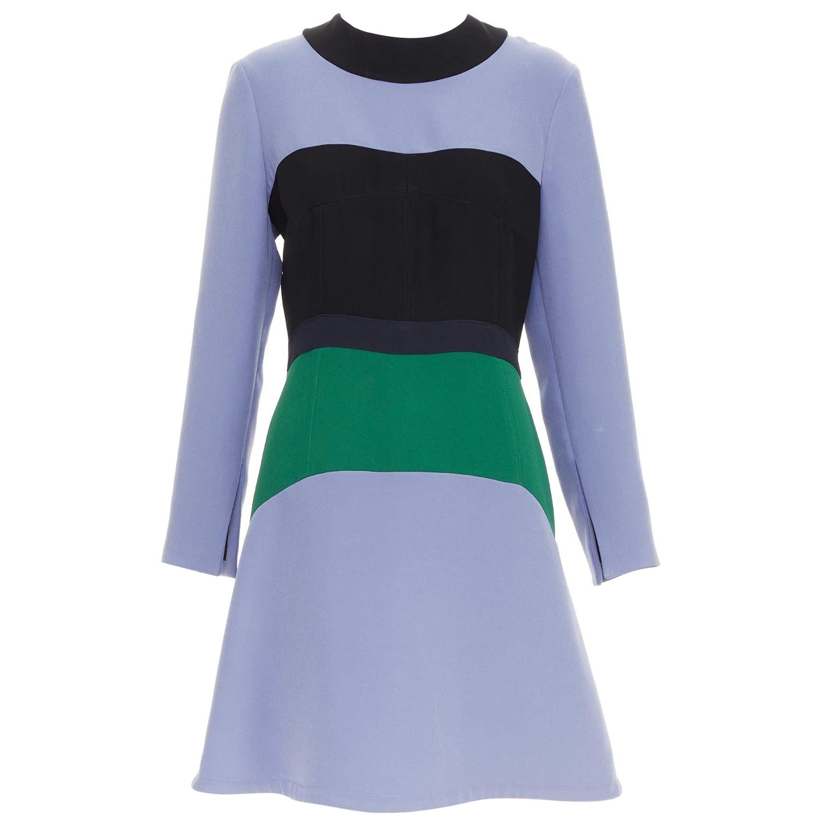 MARNI purple green black colorblocked fit flare long sleeve mini dress IT42 M For Sale