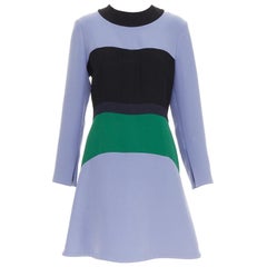 MARNI purple green black colorblocked fit flare long sleeve mini dress IT42 M