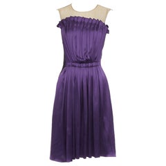 LANVIN 2006 Runway purple nude silk gathered panelled cocktail dress FR36 S