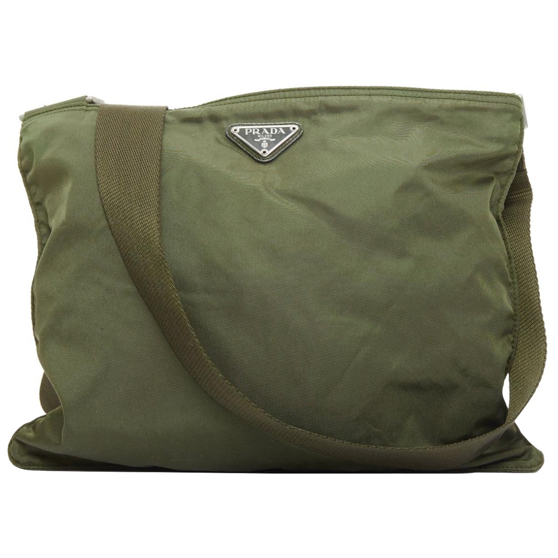 PRADA Vintage navy green nylon triangle logo crossbody bag For Sale