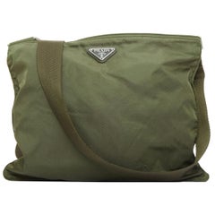 PRADA Vintage navy green nylon triangle logo crossbody bag