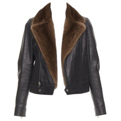 SAINT LAURENT 2018 brown mink fur black lambskin leather biker jacket FR38 M