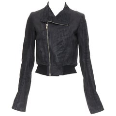 RICK OWENS black blistered leather biker collar aviator jacket IT40 S