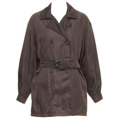PRADA brown low sheen nylon double breasted short trench coat