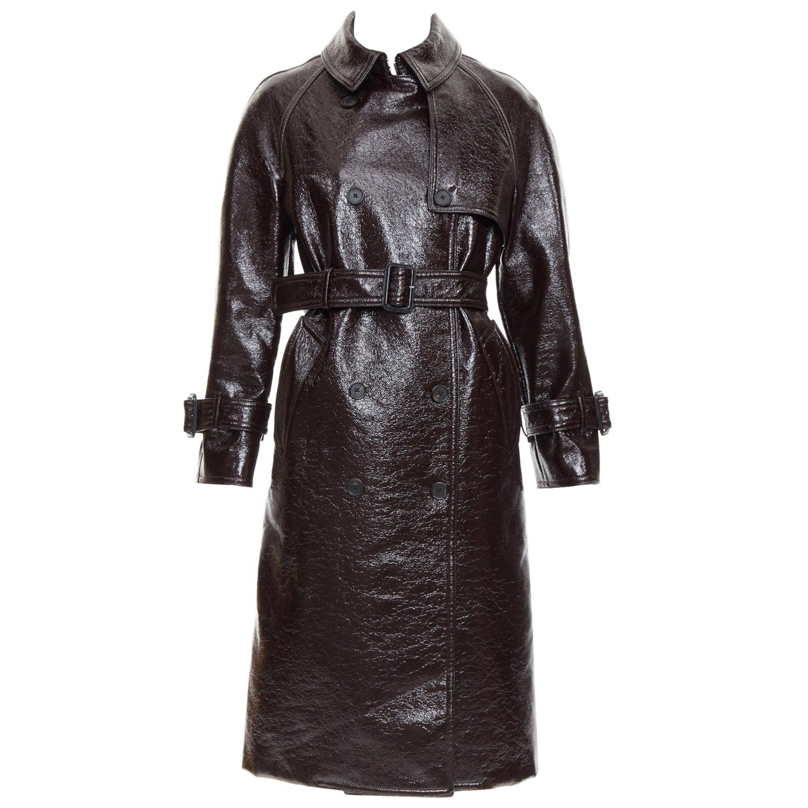 JOSEPH burgundy coated wool felt double breasted trench coat FR34 XS For Sale
