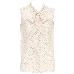 OLD CELINE Phoebe Philo cream red micro heart pussy bow neck tie blouse FR36 S