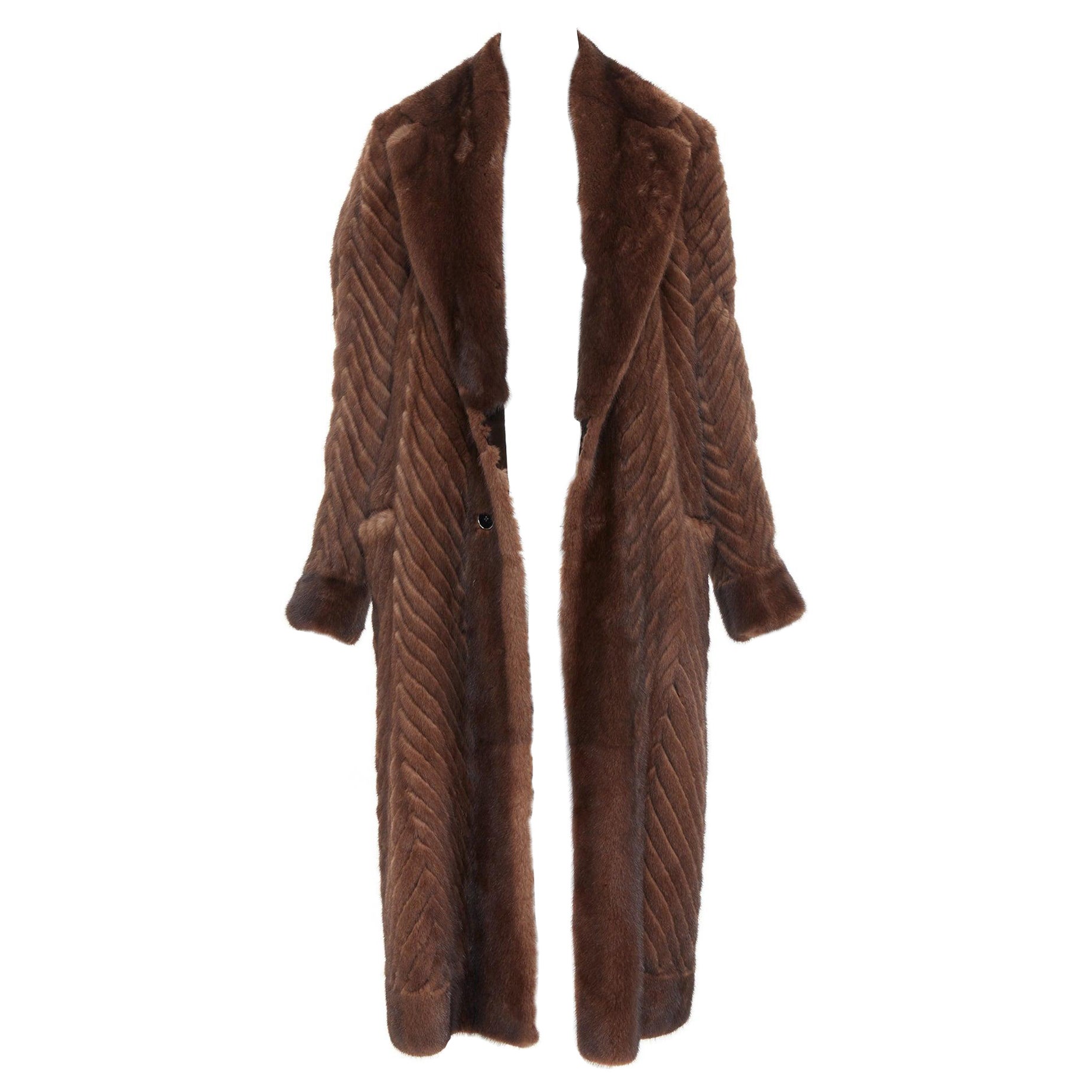 DOLCE GABBANA Alta Sartoria chevron cut mink fur silk leather long coat IT34 XXS For Sale