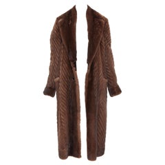 DOLCE GABBANA Alta Sartoria chevron cut mink fur silk leather long coat IT34 XXS