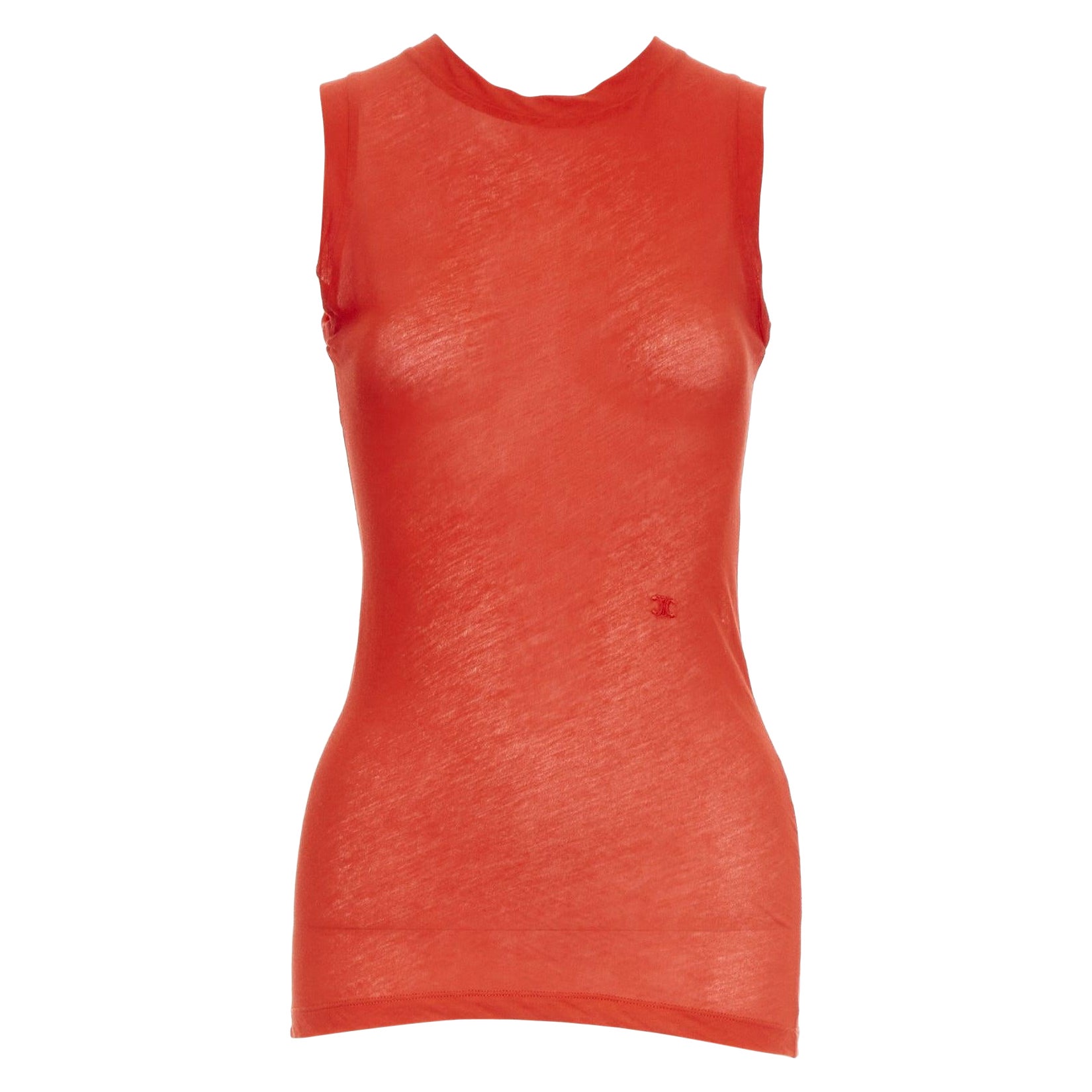 OLD CELINE Phoebe Philo red silky bias cut Triomphe anagram tank top For Sale