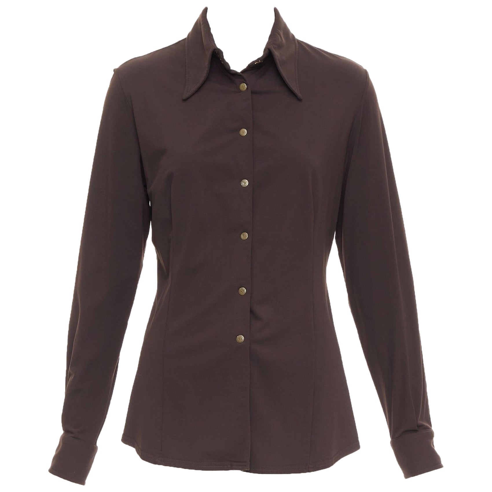 FENDI Jeans Vintage brown FF logo buttons fitted long sleeves shirt For Sale
