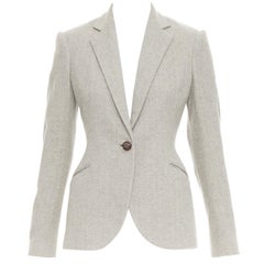RALPH LAUREN Black Label merino wool herringbone leather button blazer US2 S