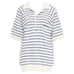 GUCCI navy cream cotton wool GG logo striped oversized polo shirt XXXL