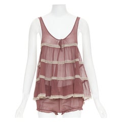 KIKI DE MONTPARNASSE pink 100% silk babydoll bloomer nightwear cami shorts set