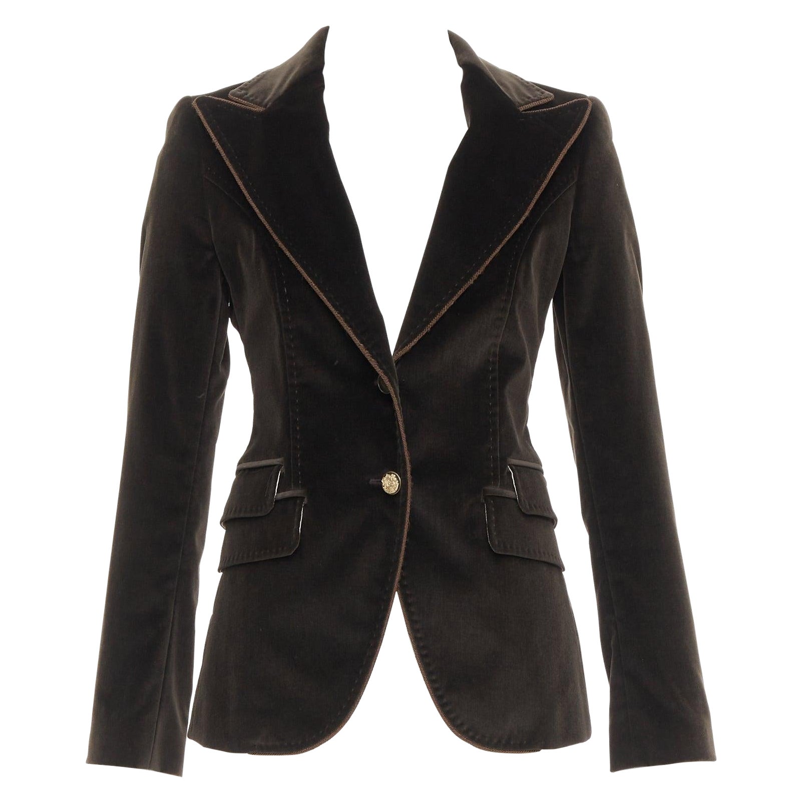 DOLCE GABBANA dark brown velvet rope pip peak lapel Le Smoking blazer IT38 XS For Sale