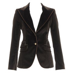 DOLCE GABBANA dark brown velvet rope pip peak lapel Le Smoking blazer IT38 XS