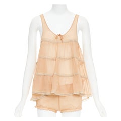 KIKI DE MONTPARNASSE 100% silk chain print babydoll nightwear cami panties set S