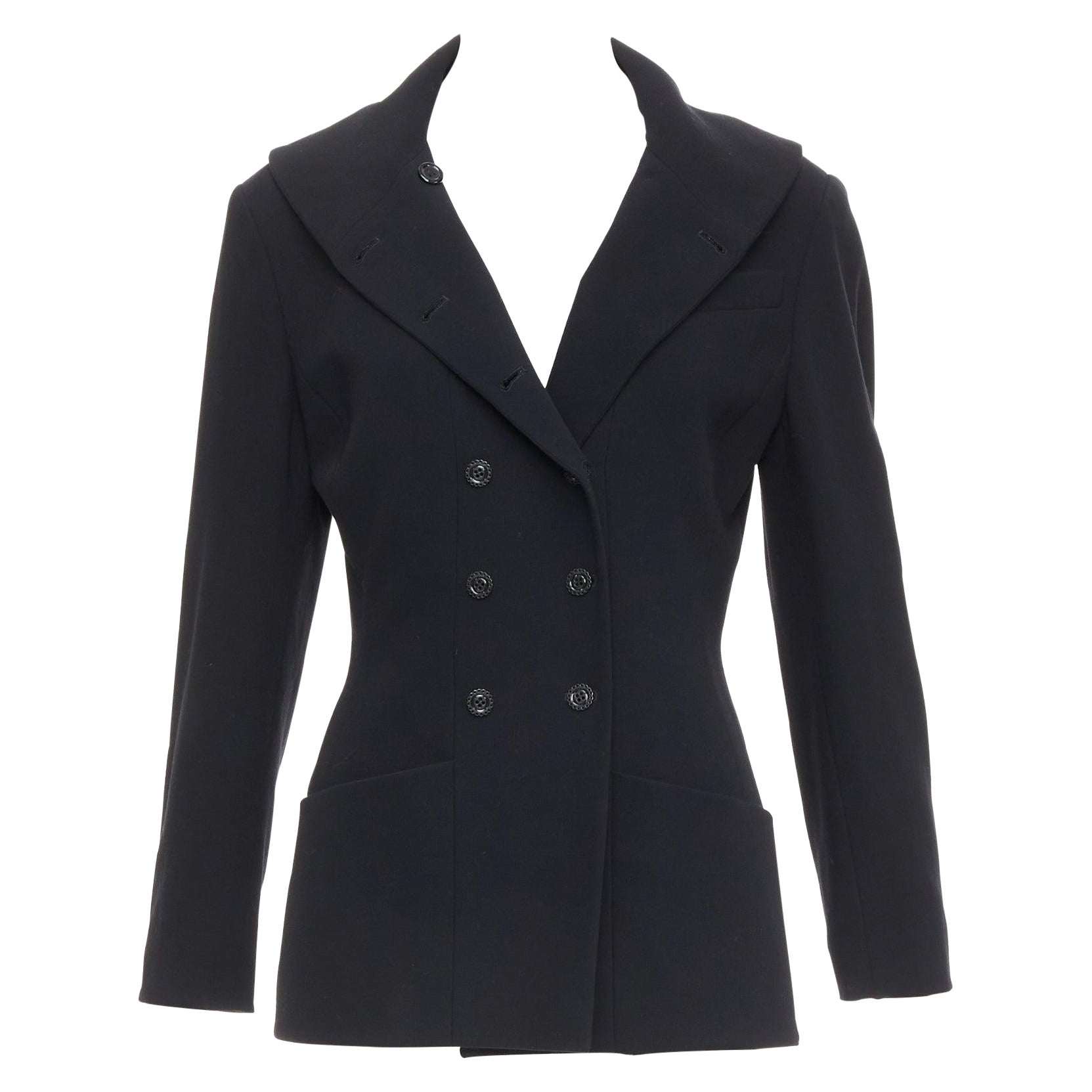 KARL LAGERFELD Vintage black wool shawl collar double breasetd blazer FR38 M For Sale