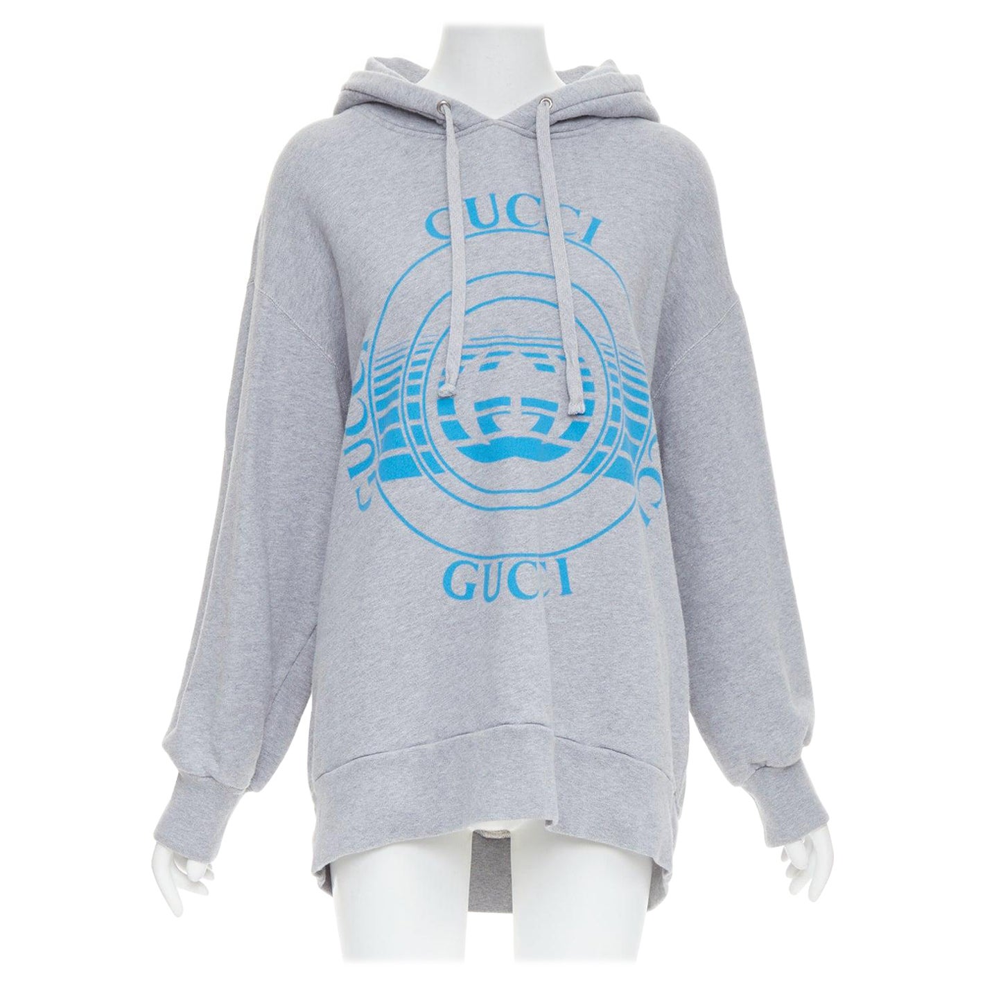 GUCCI grey blue GG Logo Disc Record print oversized hoodie top XXL For Sale