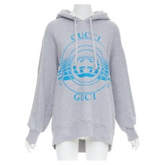 GUCCI grey blue GG Logo Disc Record print oversized hoodie top XXL