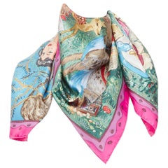 rare HERMES Fairytales Philippe Dauchez Carre 90cm pink twill print scarf