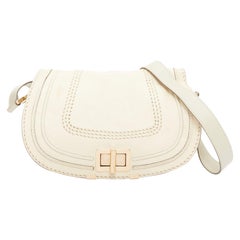 CHLOE Marcie Lock beige leather gold hardware half saddle crossbody bag