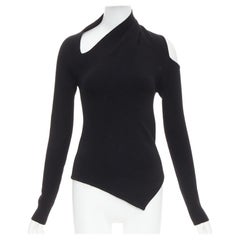 MONSE black extrafine merino wool cut out cold shoulder sweater XS