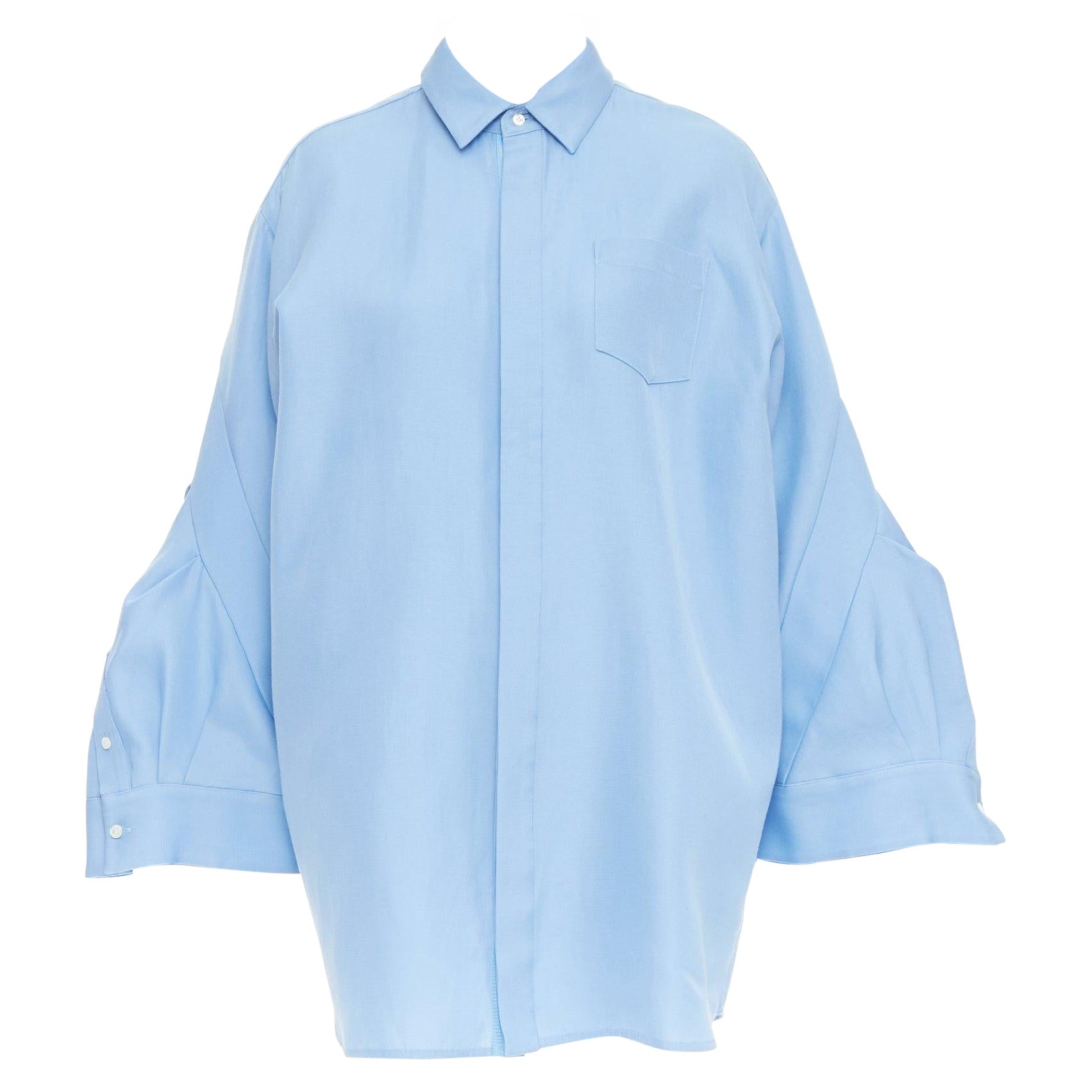 SACAI 2023 organza cotton exaggerated bell sleeves oversized shirt dress JP2 M For Sale