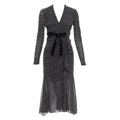 DIANE VON FURSTENBERG black multicolour polka dot bow wrap dress S