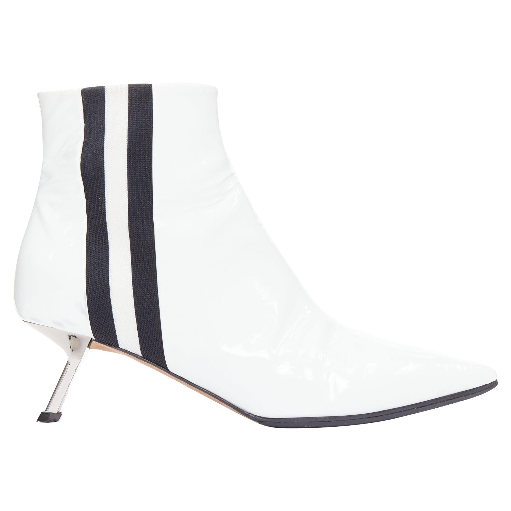 ALCHIMIA DI BALLIN side striped patent leather silver kitten booties EU38.5 For Sale