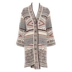 ETRO brown burgundy nude wool silk ethnic knit cardigan coat IT40 S