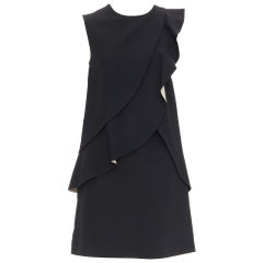 CHLOE black crepe cream silk trim asymmetric ruffle shift dress FR36 S