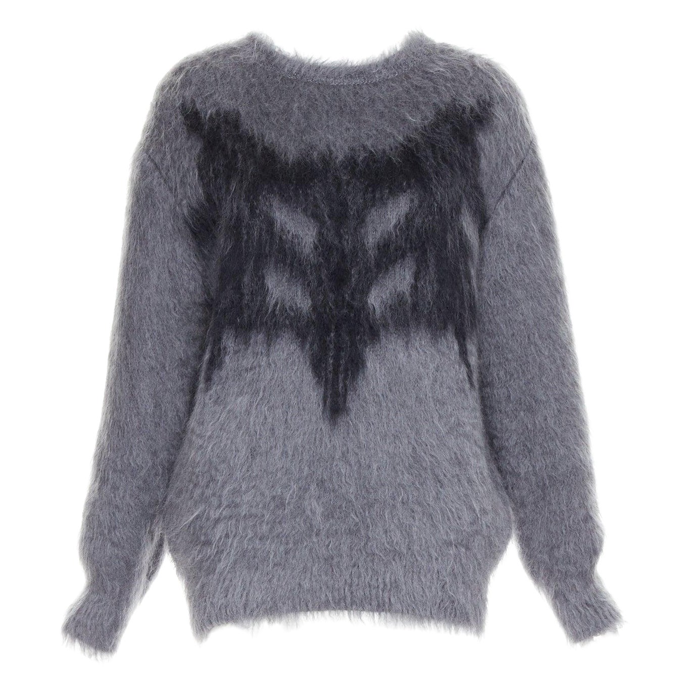 CHRISTIAN DIOR grey mohair silk black graphic fluffy long sleeve sweater FR36 S For Sale