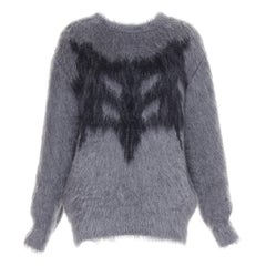 CHRISTIAN DIOR grey mohair silk black graphic fluffy long sleeve sweater FR36 S