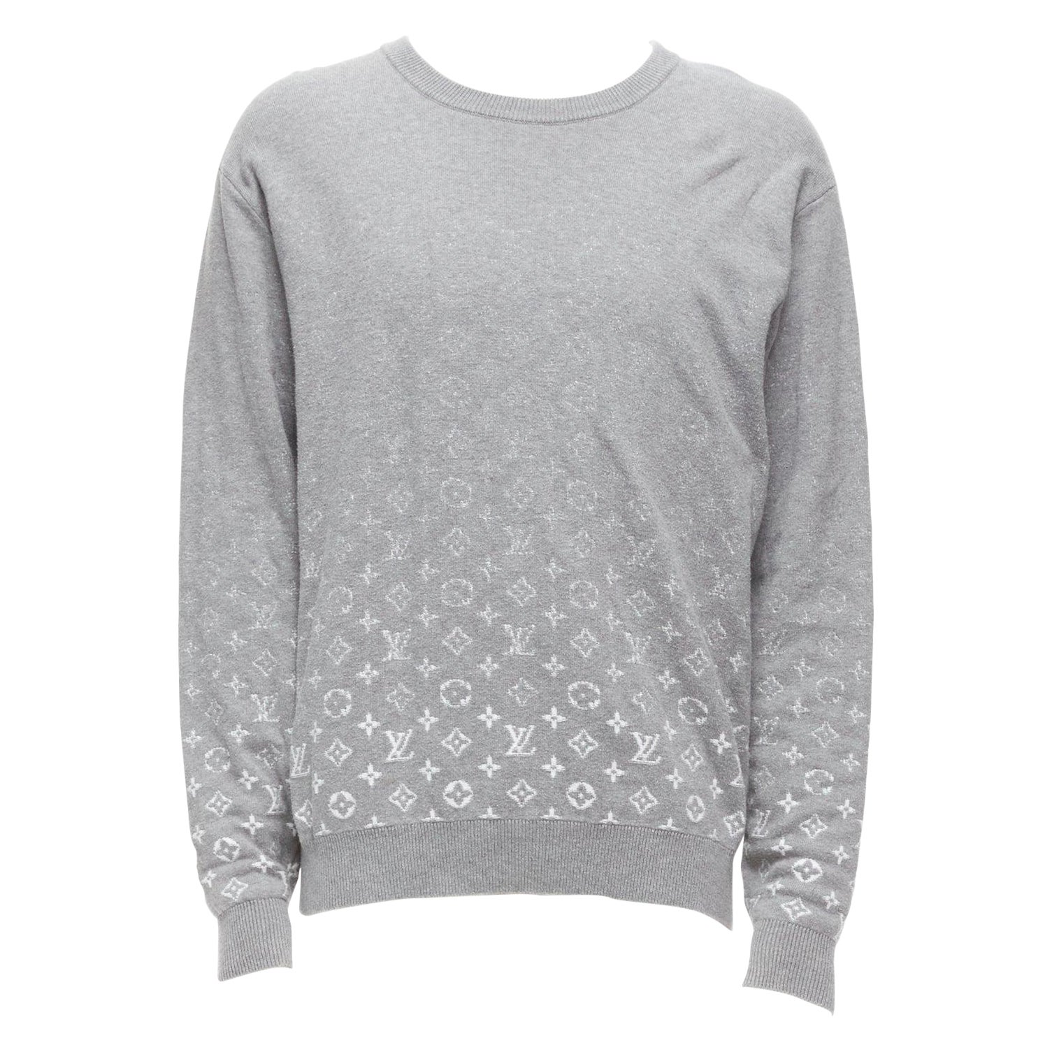 LOUIS VUITTON grey white ombre LV logo monogram crew sweatshirt L For Sale
