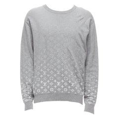 LOUIS VUITTON grey white ombre LV logo monogram crew sweatshirt L