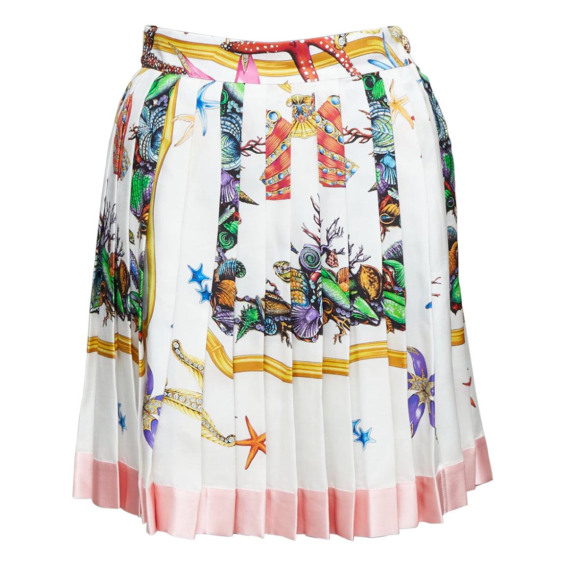 VERSACE 2021 Tresor De La Mer 100% silk starfish pleated skirt IT38 XS For Sale