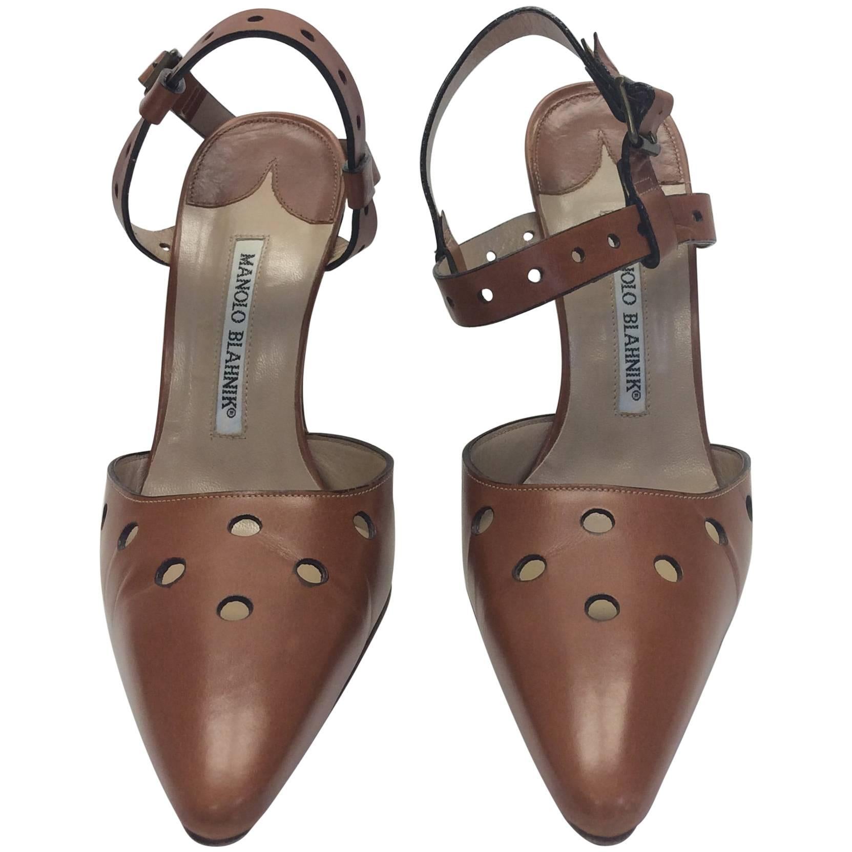 Manolo Blahnik Leather Heels With Cutouts For Sale