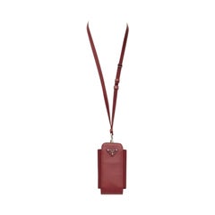 PRADA Symbole Triangle logo saffiano leather phone pouch lanyard bag red