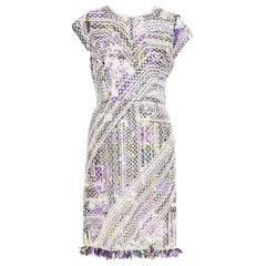 OSCAR DE LA RENTA Runway purple silk embroidery anglais fringe hem dress US6 M