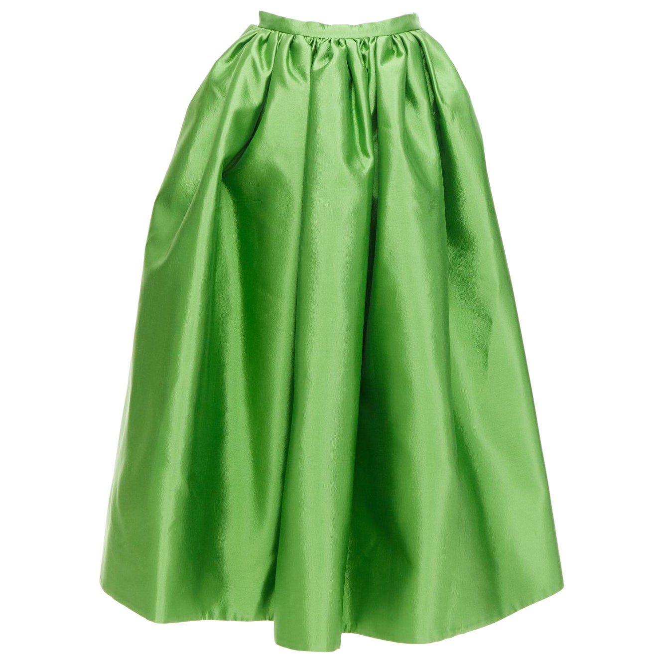 PRADA 2022 Kelly Green duchesse silk wool evening full midi skirt IT42 M For Sale